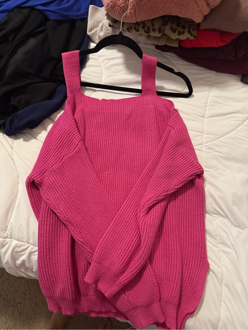 Women’s Pink Cold-Shoulder Ribbed Sweater